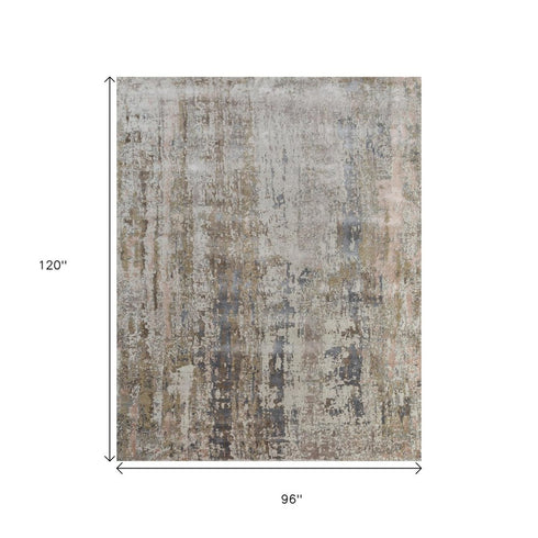 8' X 10' Blue Abstract Hand Knotted Area Rug