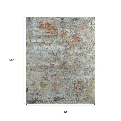 8' X 10' Blue Abstract Hand Knotted Area Rug