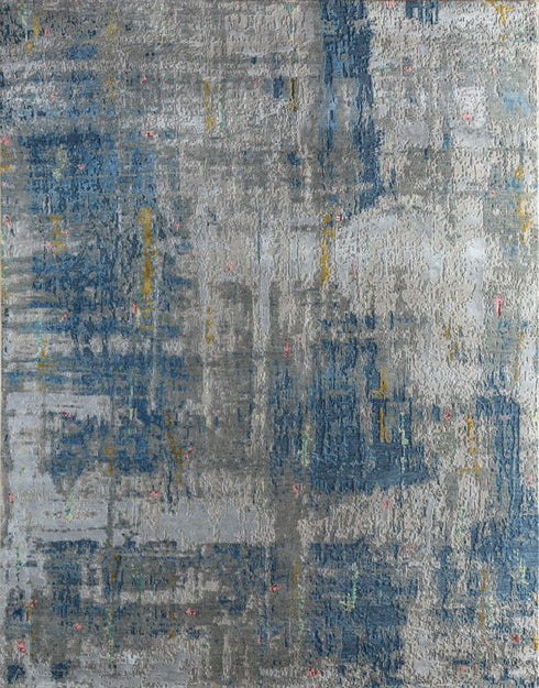 8' X 10' Blue Abstract Hand Knotted Area Rug