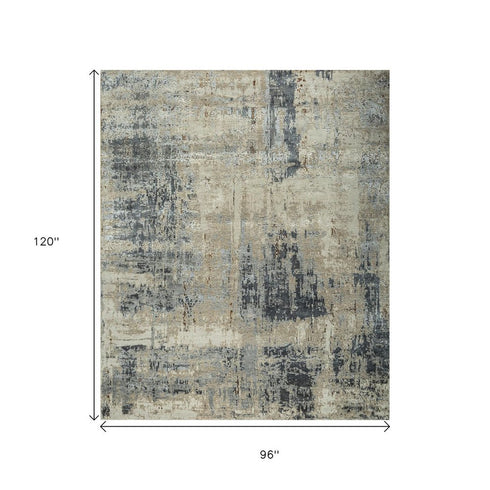 8' X 10' Brown Abstract Hand Knotted Area Rug