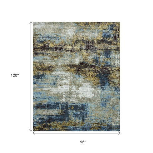 8' X 10' Blue Abstract Hand Knotted Area Rug