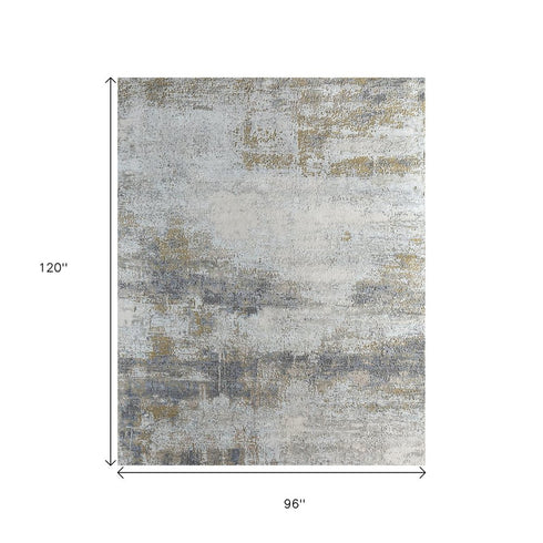 8' X 10' Gold Abstract Hand Knotted Area Rug