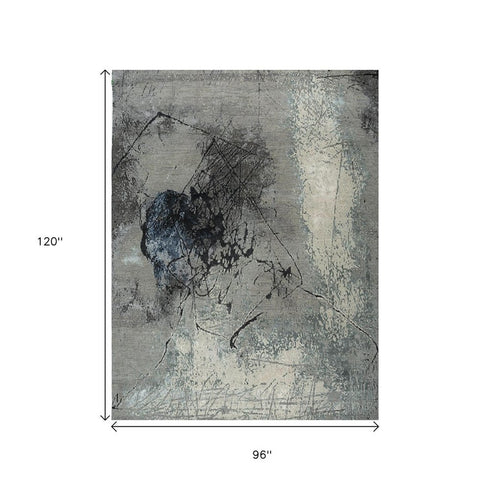 8' X 10' Blue Abstract Hand Knotted Area Rug
