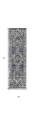 8' Teal Ivory And Gray Floral Medallion Distressed Runner Rug