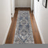 8' Teal Ivory And Gray Floral Medallion Distressed Runner Rug