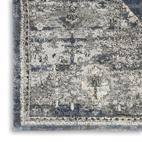 8' Teal Ivory And Gray Floral Medallion Distressed Runner Rug