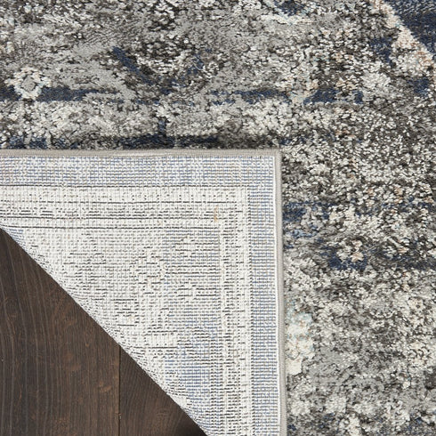 8' Teal Ivory And Gray Floral Medallion Distressed Runner Rug