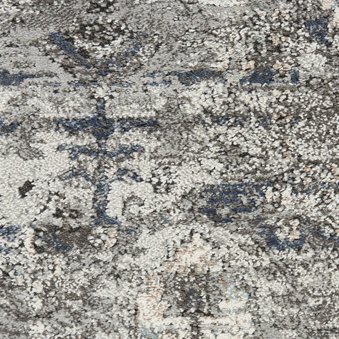 8' Teal Ivory And Gray Floral Medallion Distressed Runner Rug