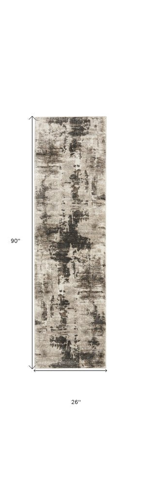 8' Tan Abstract Power Loom Runner Rug