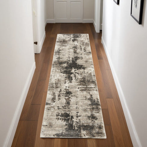 8' Tan Abstract Power Loom Runner Rug