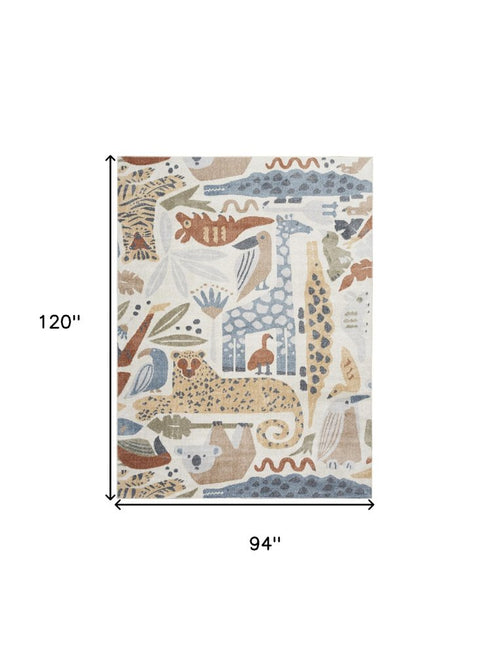 8' X 10' Ivory Animal Print Area Rug
