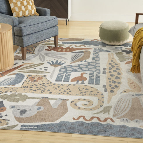 8' X 10' Ivory Animal Print Area Rug