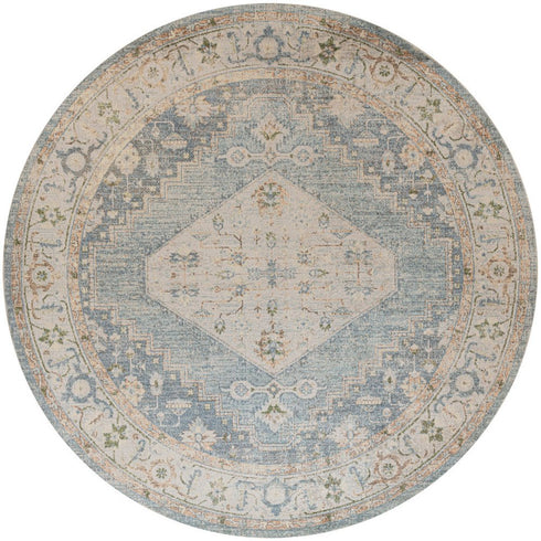 8' Gray Oriental Distressed Round Rug