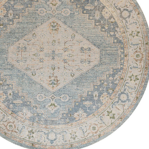 8' Gray Oriental Distressed Round Rug