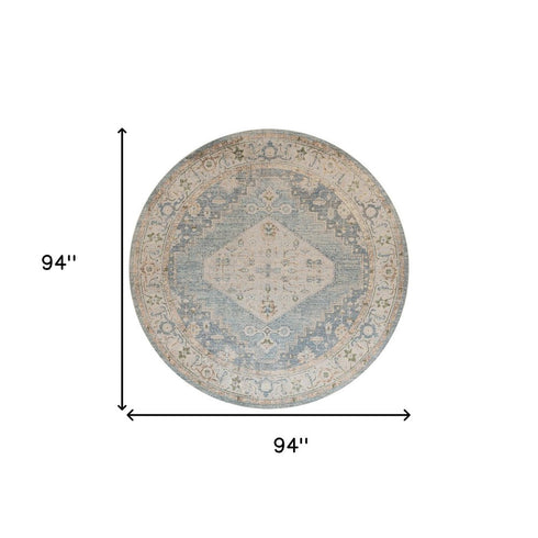 8' Gray Oriental Distressed Round Rug