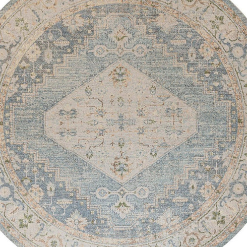 8' Gray Oriental Distressed Round Rug