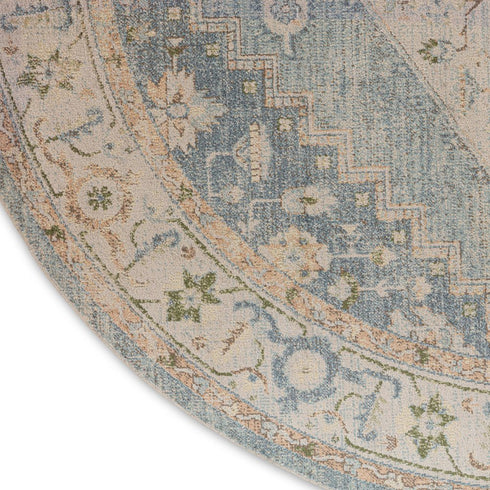 8' Gray Oriental Distressed Round Rug