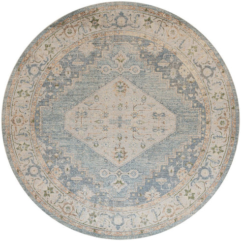 8' Gray Oriental Distressed Round Rug