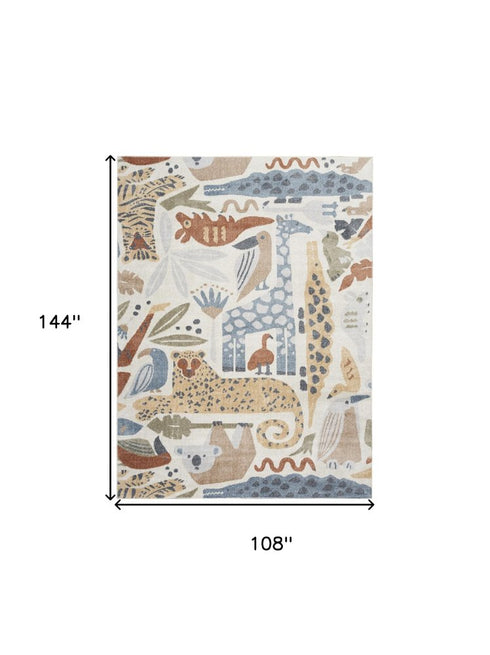 9' X 12' Ivory Animal Print Area Rug