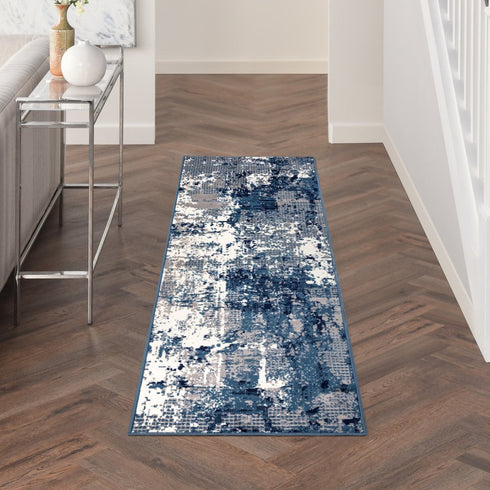 10' Blue Abstract Power Loom Runner Rug