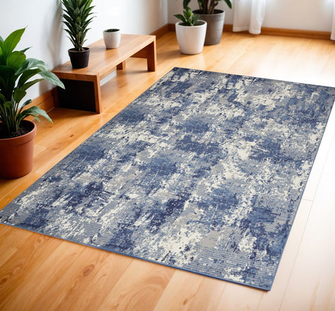 10' Blue Abstract Power Loom Runner Rug