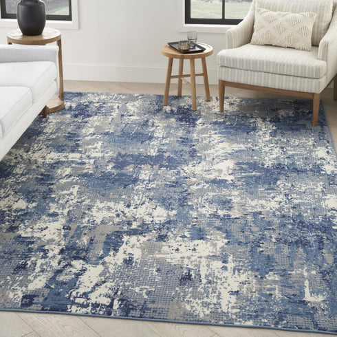 10' Blue Abstract Power Loom Runner Rug