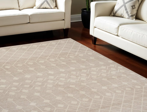 6' X 9' Beige Geometric Power Loom Area Rug