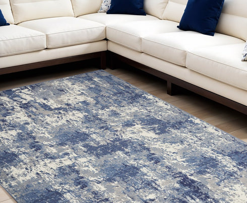 10' Blue Abstract Power Loom Runner Rug