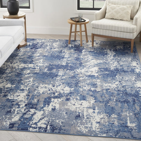 10' Blue Abstract Power Loom Runner Rug