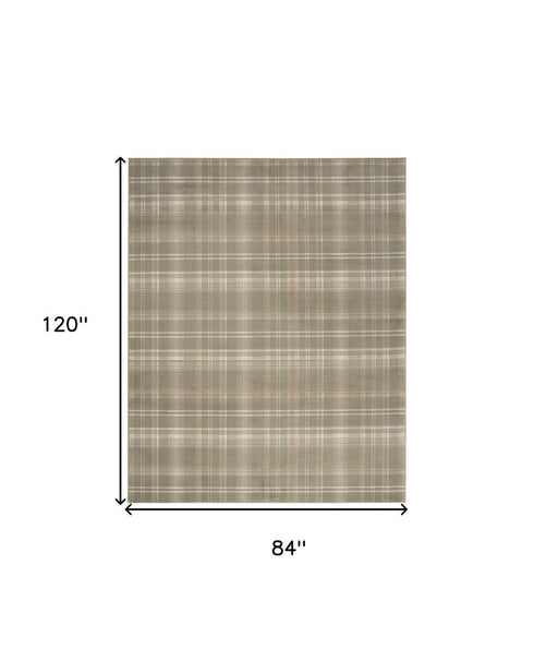 7' X 10' Green Plaid Area Rug