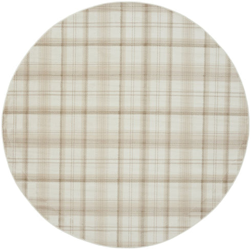 9' X 12' Ivory Plaid Power Loom Area Rug
