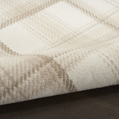 9' X 12' Ivory Plaid Power Loom Area Rug