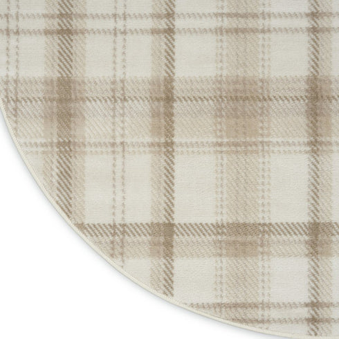 9' X 12' Ivory Plaid Power Loom Area Rug