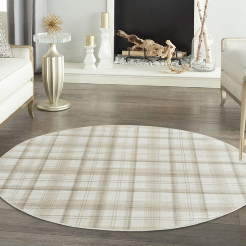 9' X 12' Ivory Plaid Power Loom Area Rug