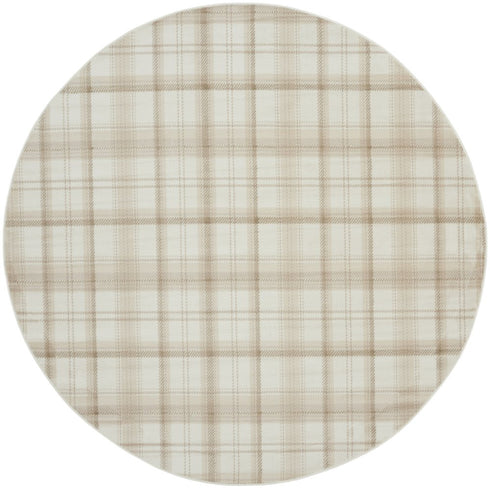 9' X 12' Ivory Plaid Power Loom Area Rug