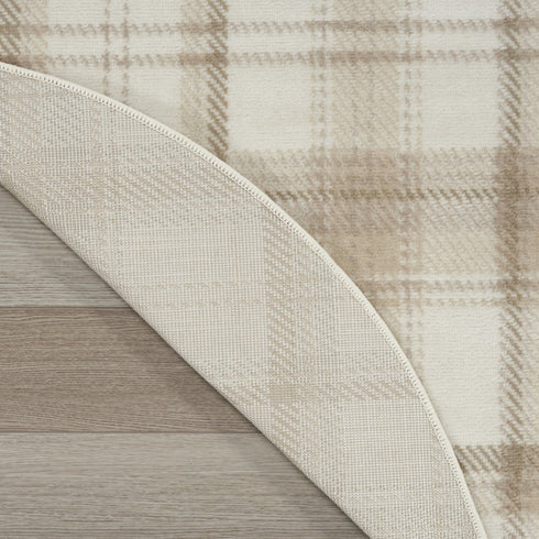 9' X 12' Ivory Plaid Power Loom Area Rug