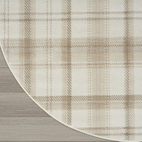9' X 12' Ivory Plaid Power Loom Area Rug
