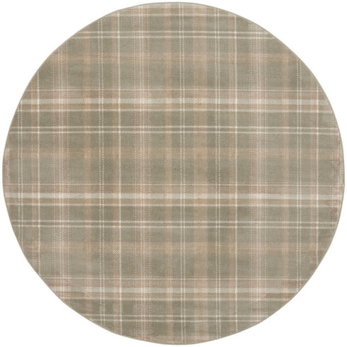 8' Olive Green and Ivory Plaid Round Rug