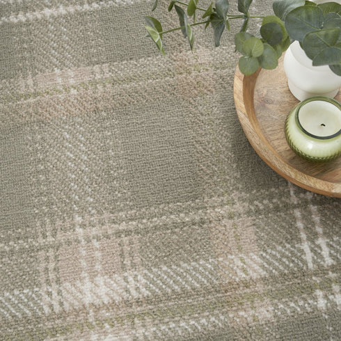 8' Olive Green and Ivory Plaid Round Rug