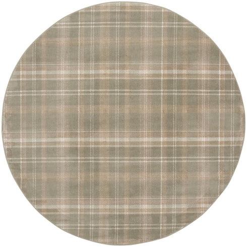 8' Olive Green and Ivory Plaid Round Rug