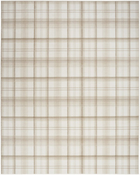 9' X 12' Ivory Plaid Power Loom Area Rug