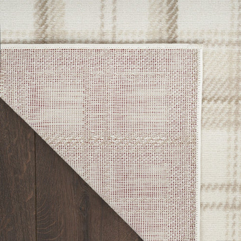9' X 12' Ivory Plaid Power Loom Area Rug