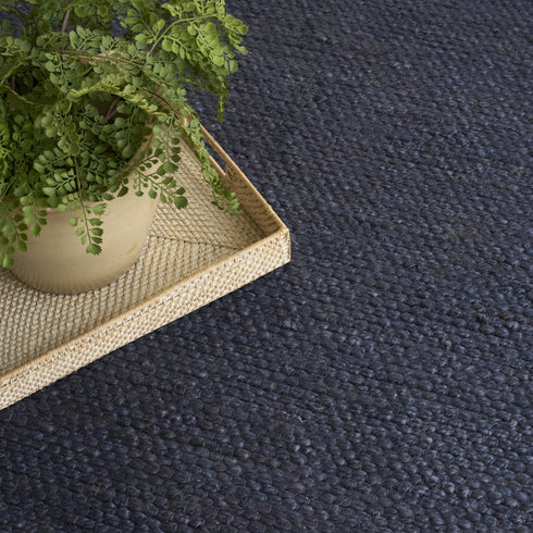 8' X 10' Navy Blue Jute Flatweave Handmade Area Rug