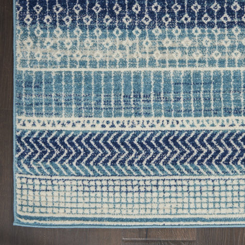 6' Navy Blue And Ivory Geometric Runner Rug