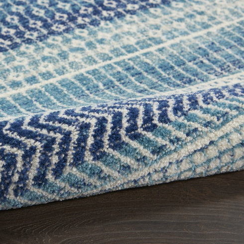 6' Navy Blue And Ivory Geometric Runner Rug