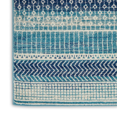 6' Navy Blue And Ivory Geometric Runner Rug