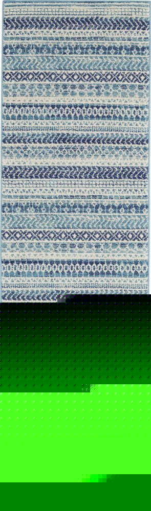 6' Navy Blue And Ivory Geometric Runner Rug