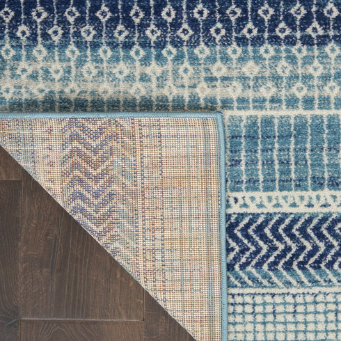 6' Navy Blue And Ivory Geometric Runner Rug