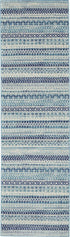 6' Navy Blue And Ivory Geometric Runner Rug