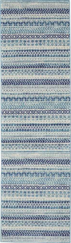 6' Navy Blue And Ivory Geometric Runner Rug